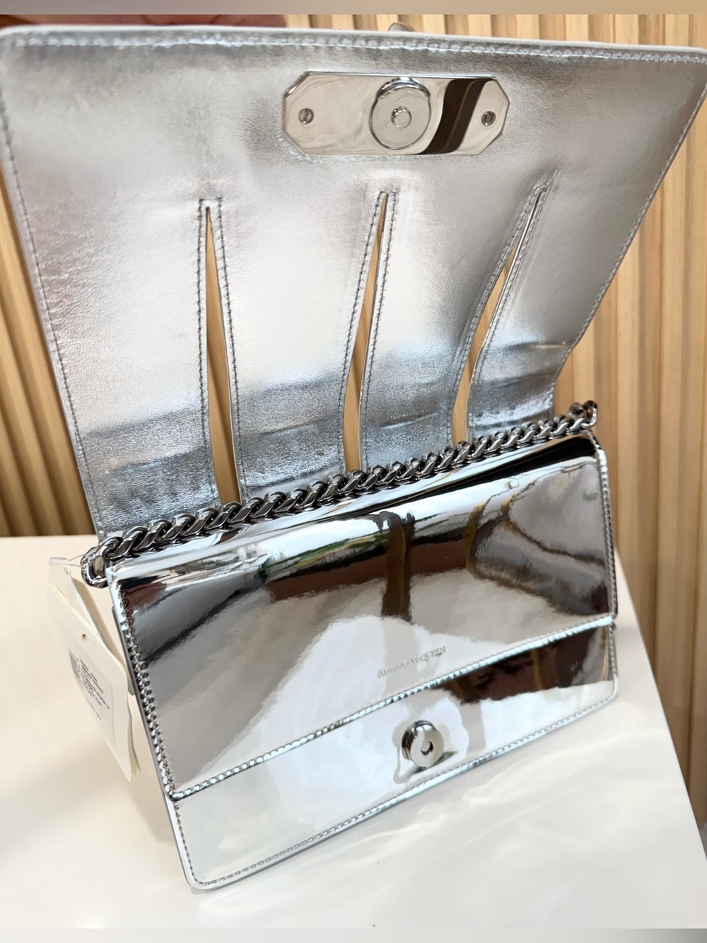 ALEXANDER MCQUEEN The Slash Embellished Cut-out Mirrored-Leather Shoulder Bag - Picture 13 of 16